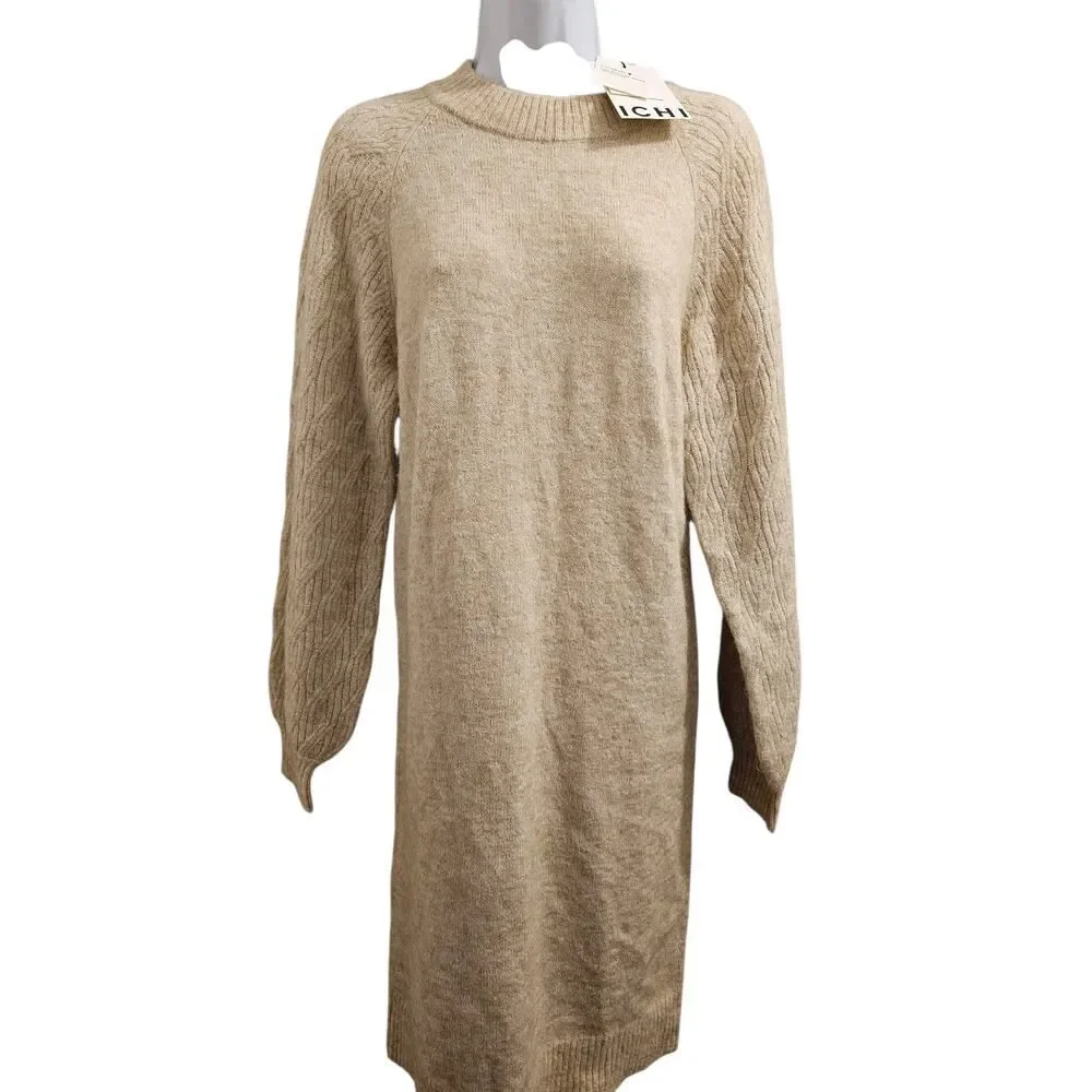 Ichi IHASDIS Fall 2025 Release Knit Dress, Size Small, Color Oatmeal